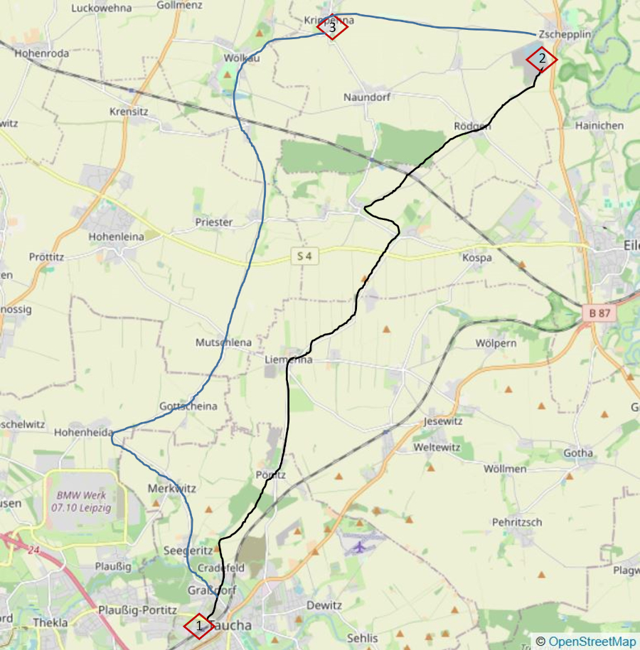 Streckenkarte der Fahrradtour nach Zschepplin